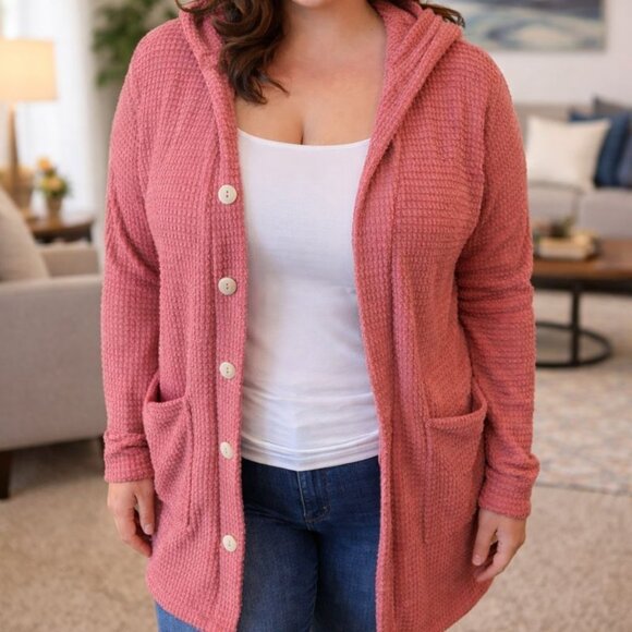 NWT CURVY Dusty Rose Sweater with Hood - Picture 1 of 7
